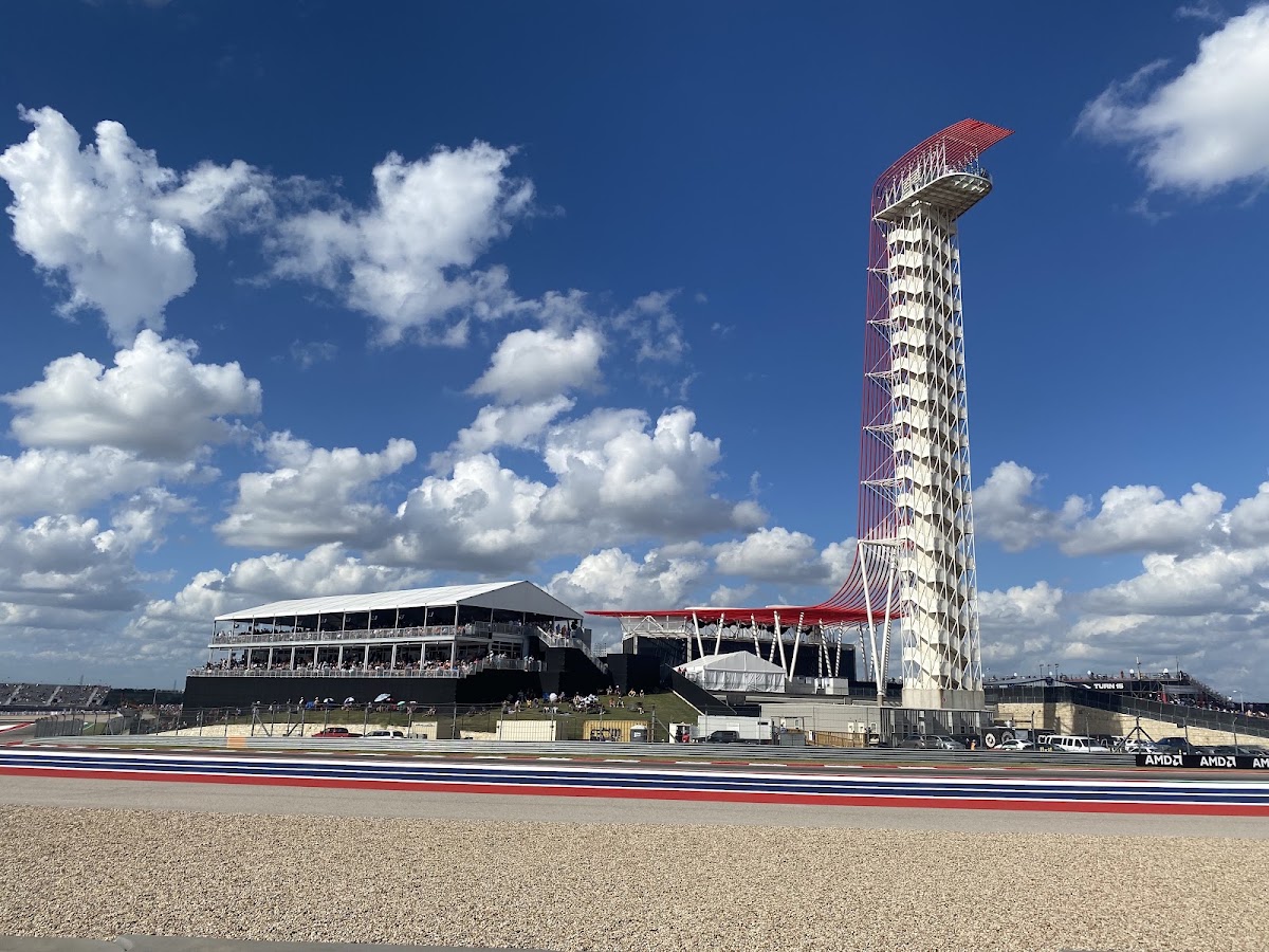 Circuit of the Americas grandstand and observation tower during the Formula 1 United States Grand Prix near Austin