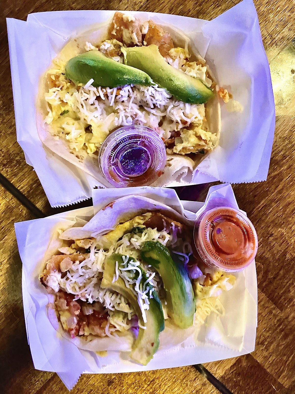 Breakfast tacos on house-made corn tortillas at Granny's Tacos on East 7th Street in Austin