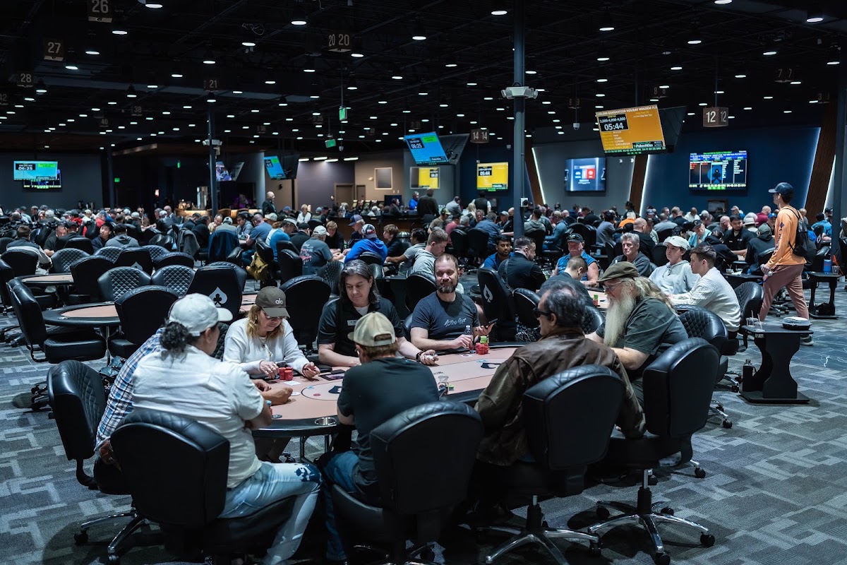 Poker table in play at a Central Texas card club near Austin