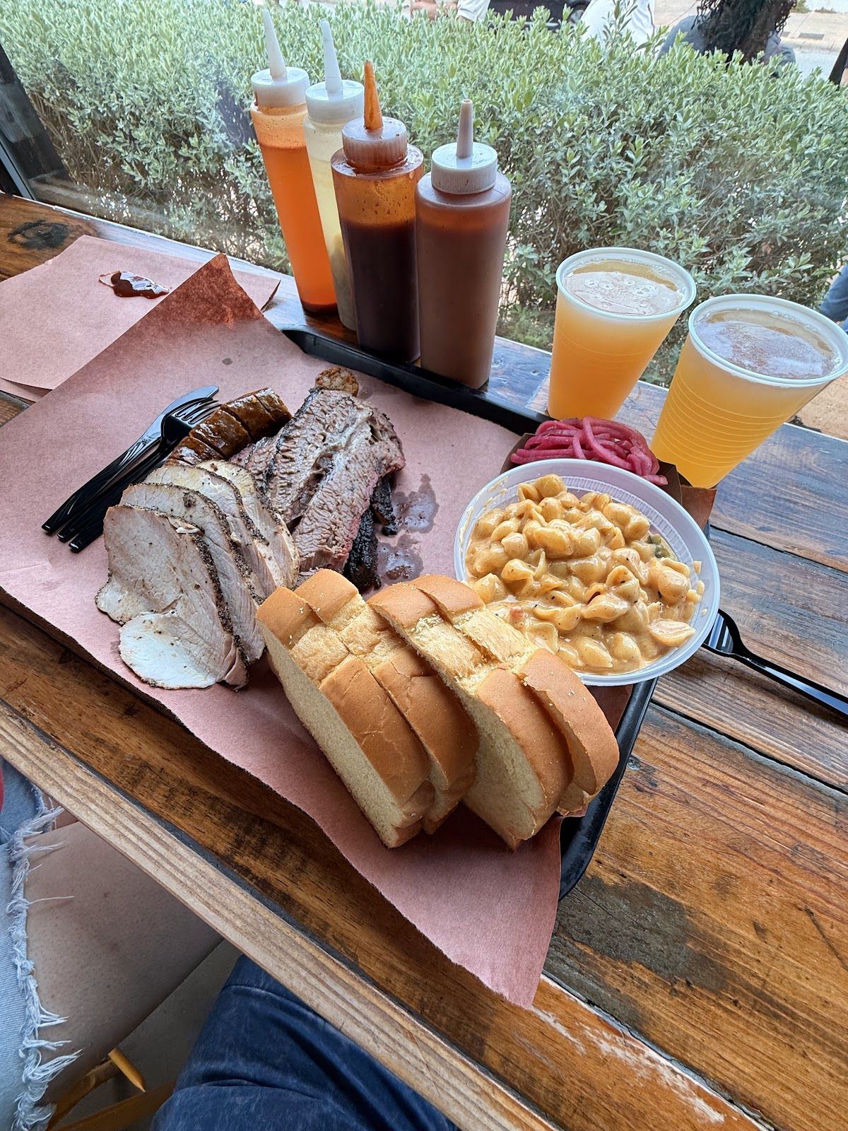 Brisket, beef rib and sausage plate at la Barbecue in East Austin