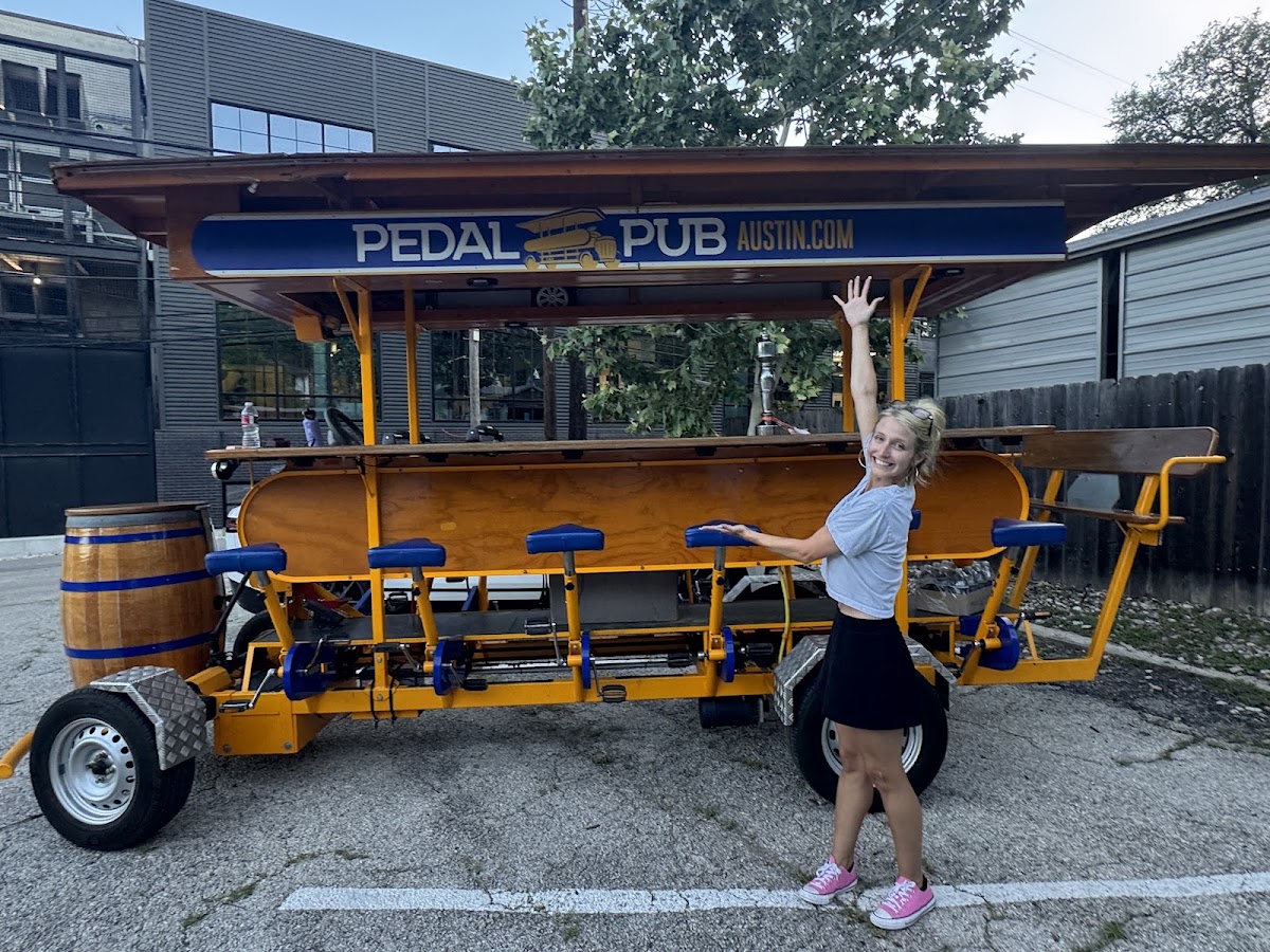 Riders on a Pedal Pub party bike in Austin, Texas